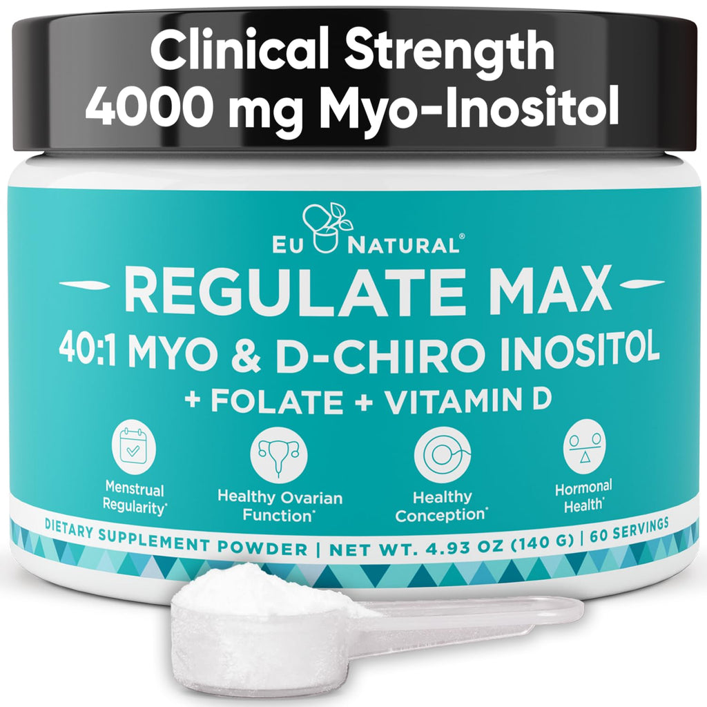 Eu Natural Regulate MAX Myo-Inositol & D-Chiro Inositol Supplement Powder for Women with Vitamin D & Folate Nutritional Support, Hormone Balance & Fertility Support, Unflavored 60 Servings Eu Natural Au supplements