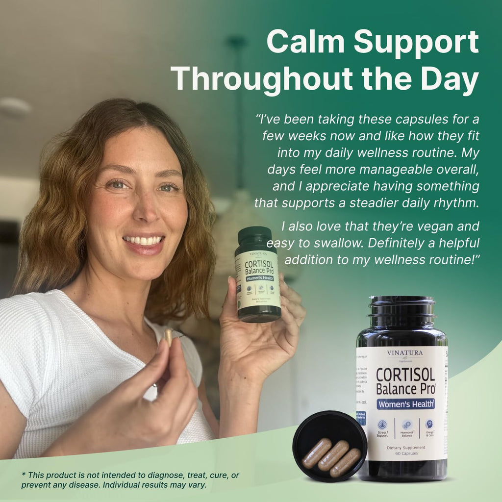 VINATURA Cortisol Supplements for Women - Cortisol Detox and Management - Adrenal Support, Stress Support, 60 Vegan Capsules VINATURA Au supplements