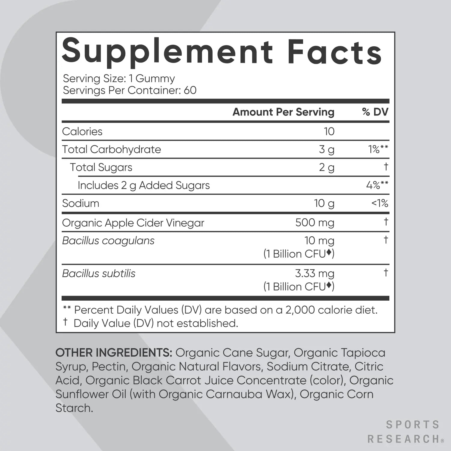 Sports Research Organic Apple Cider Vinegar Gummies with The Mother - USDA Organic Sports Research Au supplements