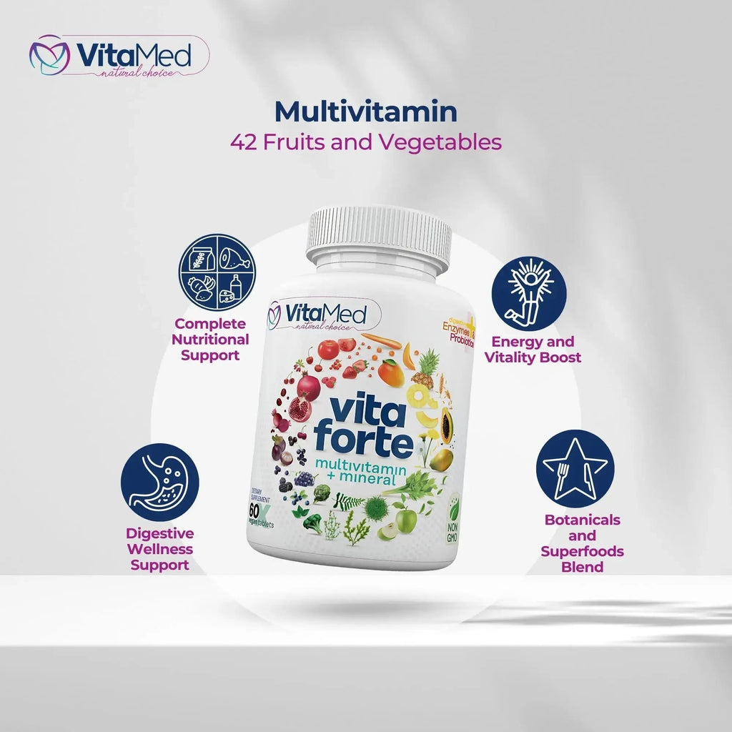 Vita Forte Vegan Multivitamin with Probiotics, Digestive Enzymes & 42 Fruits & Vegetables – Halal Certified VitaMed Au supplements