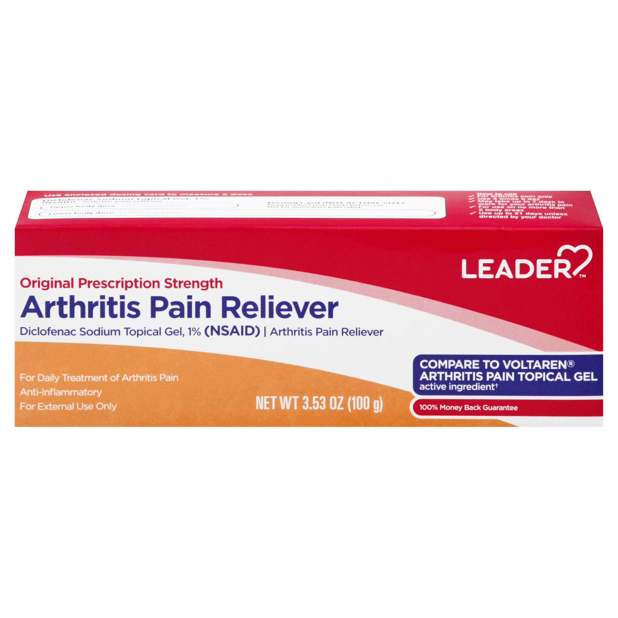 Leader Arthritis Pain Relief Gel, Original Prescription Strength, Diclofenac Sodium Topical Gel 1%, for Adults, Both Men & Women, and Children 12+, Compare to Voltaren, 3.53 Oz Leader Au supplements