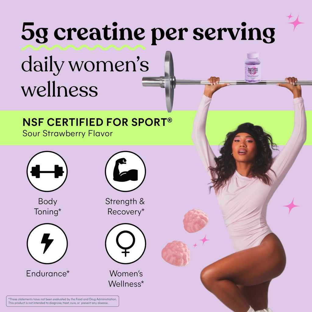 Lemme Creatine Monohydrate Gummies for Women and Men, 5g Dose to Support Lean Muscle, Strength, Recovery, Cognitive Health, w/Ginseng for Absorption