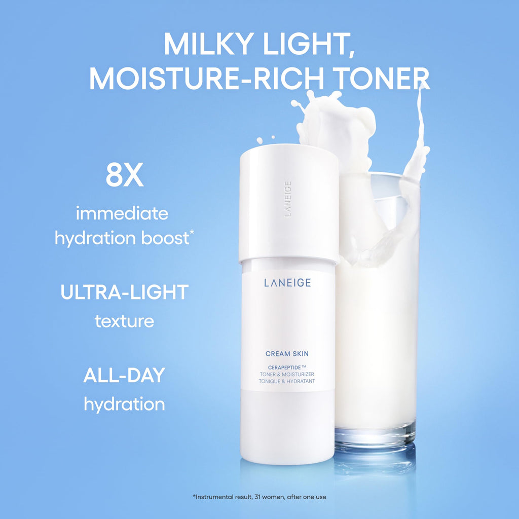 LANEIGE Cream Skin Toner & Moisturizer Mini: Lightweight Refillable Korean Milky Toner with Ceramide