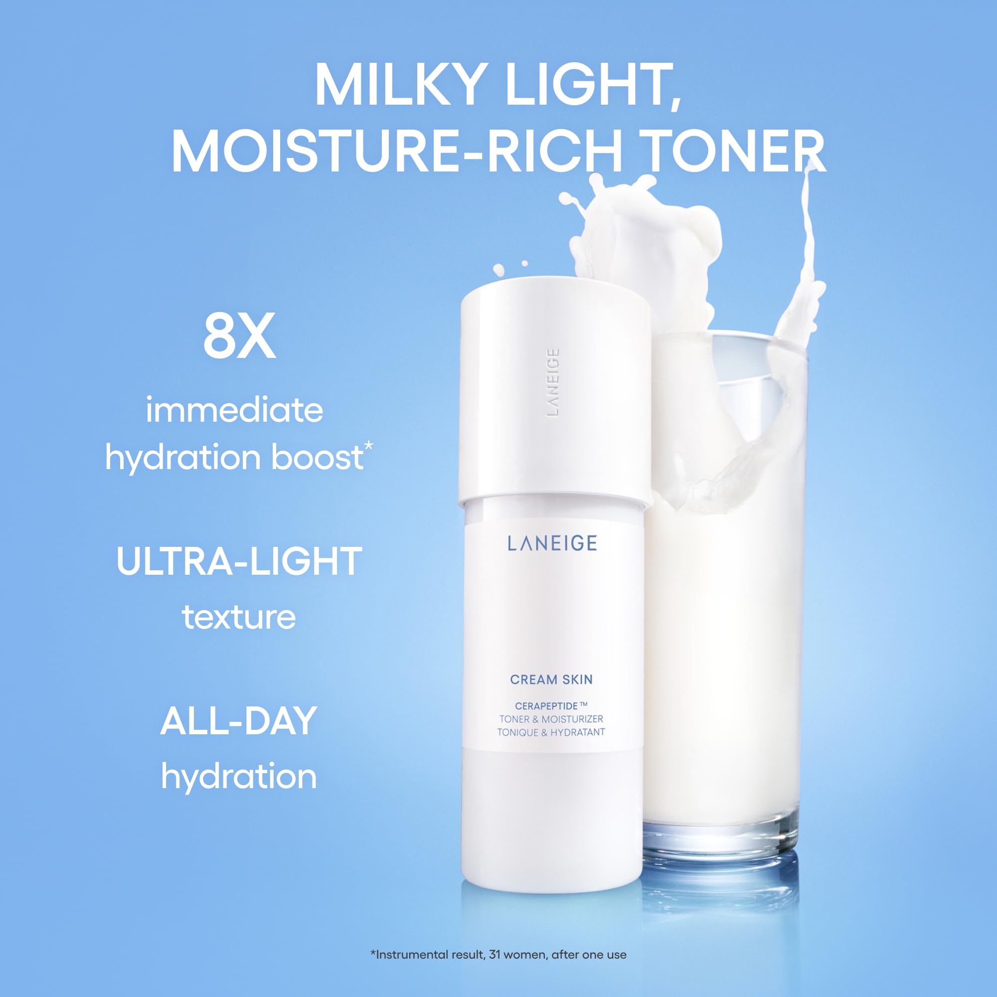 LANEIGE Cream Skin Toner & Moisturizer Mini: Lightweight Refillable Korean Milky Toner with Ceramide
