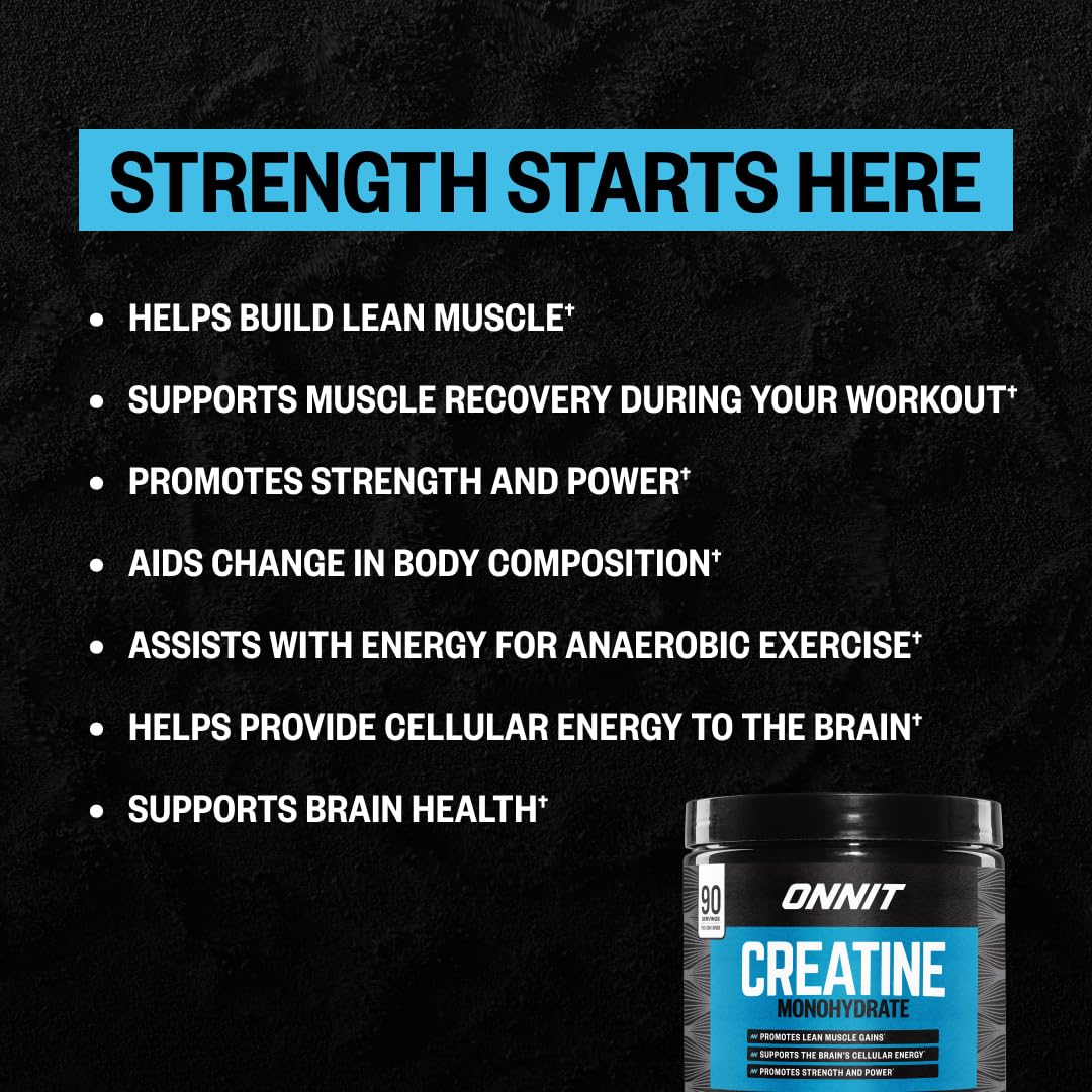 ONNIT Creatine Monohydrate Powder – Unflavored, 90-Serving Value Size – Supports Strength, Lean Muscle, and Brain Energy† – Keto Friendly, No Fillers, 90 Servings, 15.29 oz ONNIT Au supplements