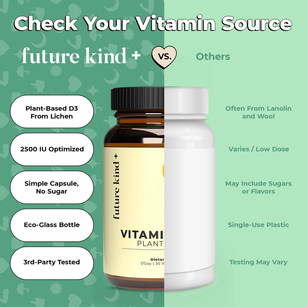 Future Kind Vitamin D3 2500 IU for Bone and Muscle Function, Vitamin D Vegan Supplement from Plant Lichen, Non-GMO, Sugar Free, Pure Vitamin D3, Promotes Natural Resilience, 30 Capsules Future Kind Au supplements