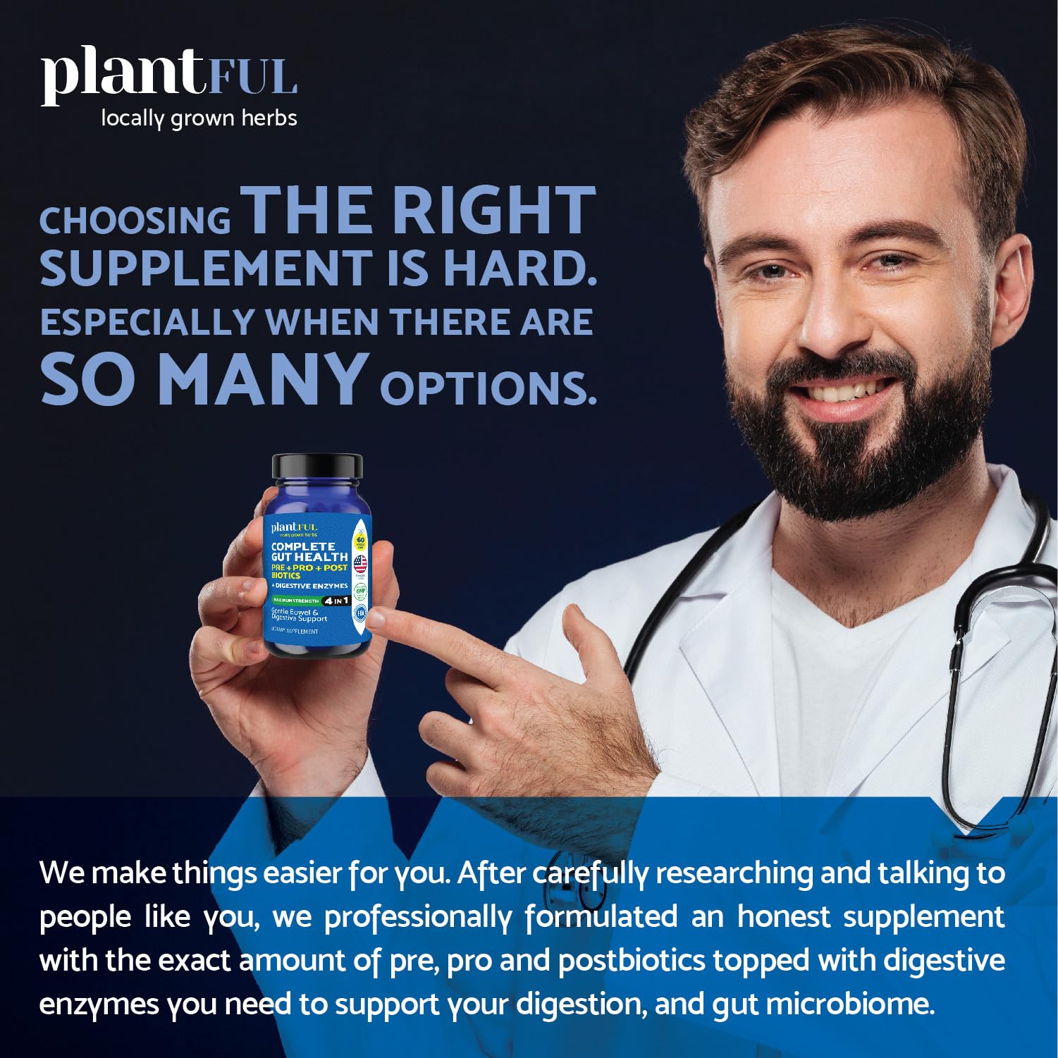 4-in-1 Pre Post Probiotics & Digestive Enzymes - Complete Gut Health & Digestive Support for Women & Men - Prebiotic Probiotic & Postbiotic Gas & Bloating Relief – 60 Non GMO Capsules PLANTFUL RESEARCH Au supplements