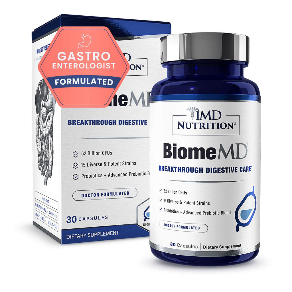 1MD Nutrition BiomeMD Probiotics | 62 Billion CFUs, 15 Comprehensive Strains - Pro & Prebiotics | Doctor-Formulated for Digestive Health & Immune Support | 30 Capsules 1MD Nutrition Au supplements