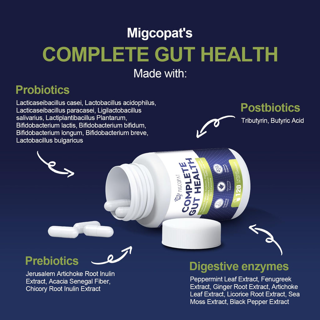 Migcopat Probiotic Prebiotic, Postbiotic & Digestive Enzymes for Digestive Health, 80 Billion CFU Probiotics Complete Gut Support with Berberine, Cinnamon, L-Glutamine