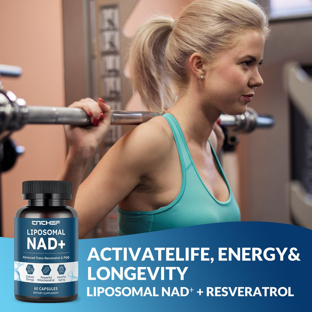 CNCHEF Liposomal NAD Supplement -1000mg, NAD Resveratrol Supplement for Women & Men with Nicotinamide Riboside, Resveratrol, PQQ & TMG, NAD Plus Boosts NAD+ Levels, Anti-Aging & Brain, 60 Capsules CNCHEF Au supplements