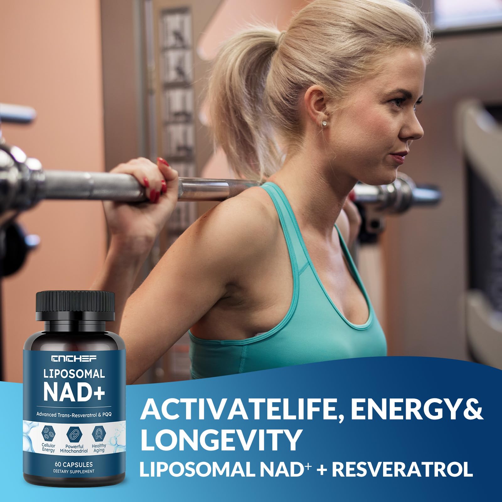 CNCHEF Liposomal NAD Supplement -1000mg, NAD Resveratrol Supplement for Women & Men with Nicotinamide Riboside, Resveratrol, PQQ & TMG, NAD Plus Boosts NAD+ Levels, Anti-Aging & Brain, 60 Capsules CNCHEF Au supplements