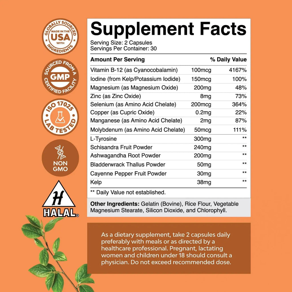 Herbal Thyroid Support Complex - Iodine Thyroid Supplement with L Tyrosine Bladderwrack Natures Craft Au supplements
