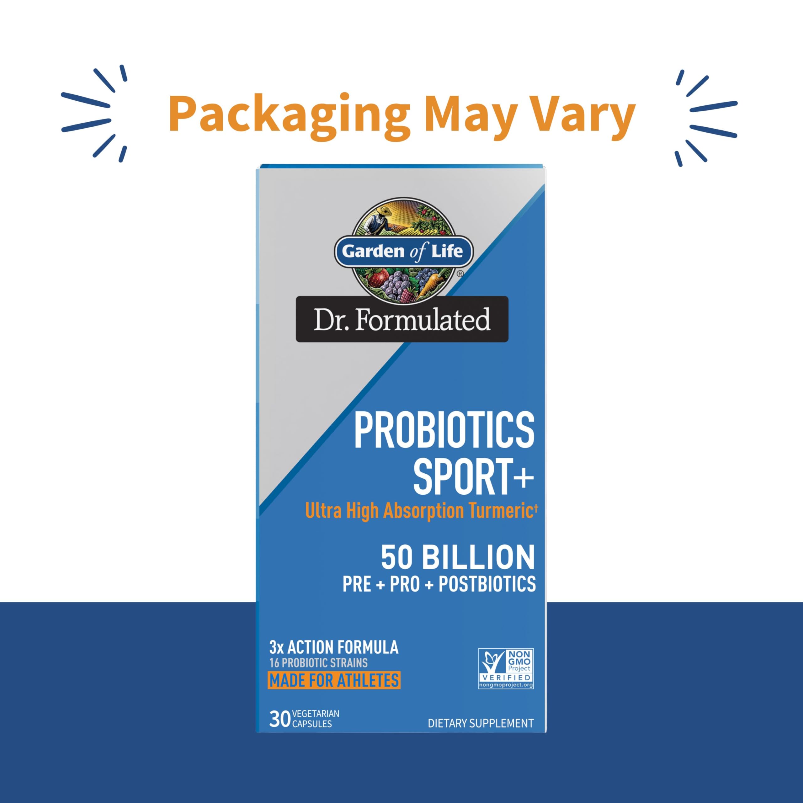 Garden of Life Dr Formulated Sport Probiotics Digestive Supplement, Organic Prebiotics for Women & Men Athletes, Clinically Studied Turmeric Curcumin