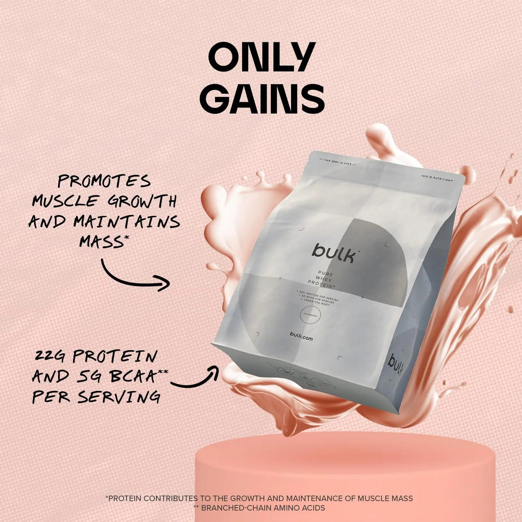 Bulk Pure Whey Protein Powder Shake, Raspberry, 500 g, Packaging May Vary Bulk Au supplements