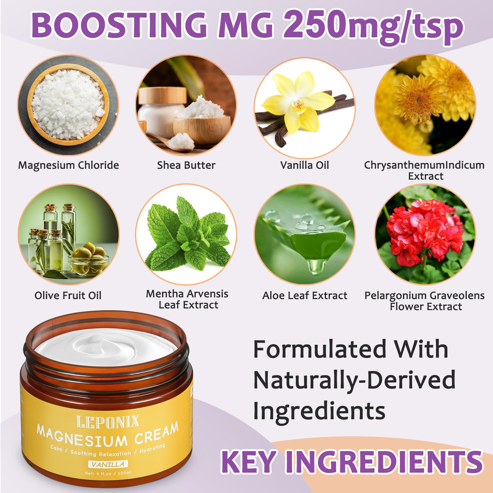 Magnesium Cream for Sleep & Muscle Recovery - Soothing Topical Magnesium Lotion for Leg Cramps, Joint Comfort, Pain Relief - Relaxing Magnesium Body Butter for Men Women Kids (120ml, Vanilla) LEPONIX Au supplements