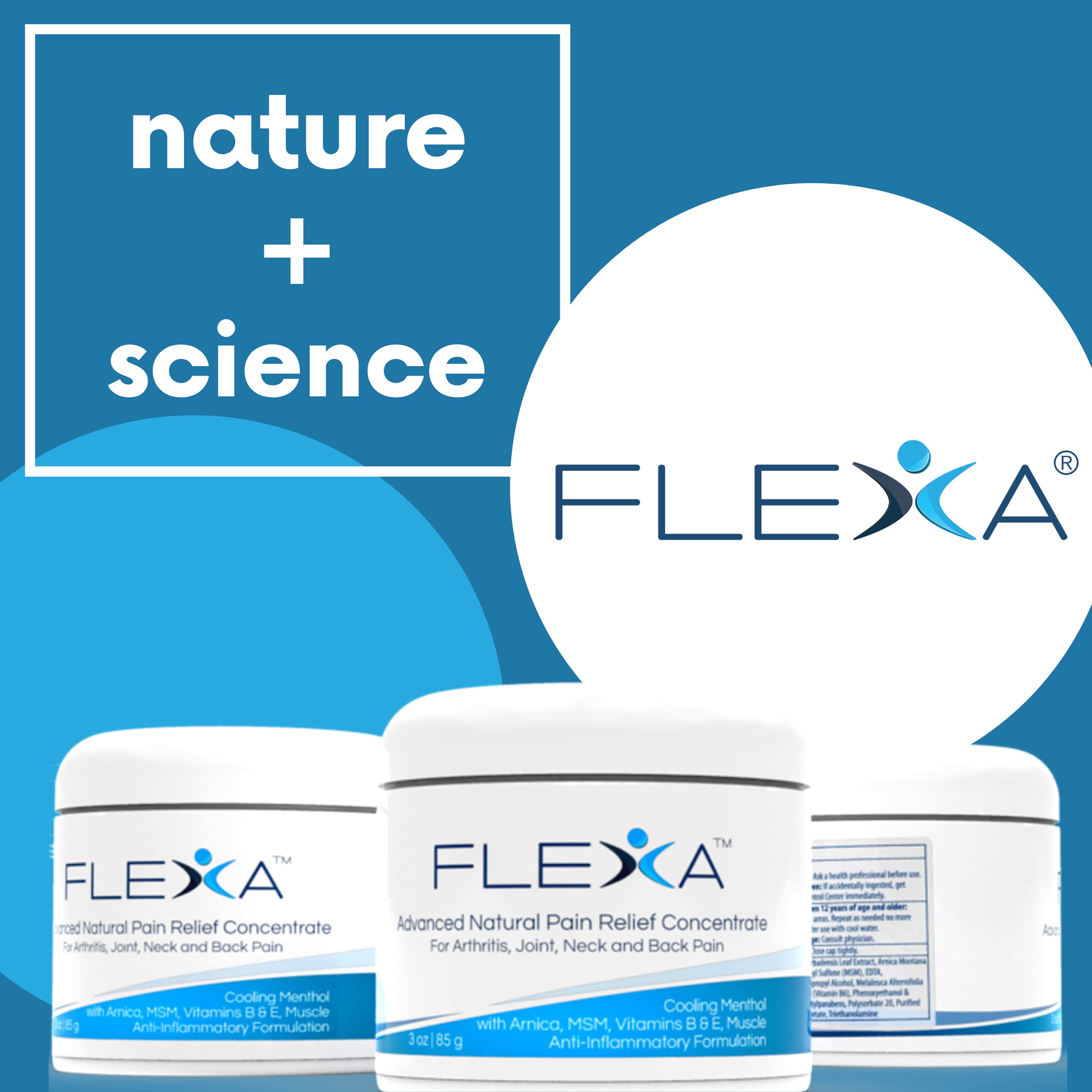 FLEXA Natural Relief Cream - Use on Muscles, Back, Neck, and Joints - with Arnica, Menthol, MSM, Ilex Leaf, and Tea Tree Oil - 3 Oz Jar FLEXA Au supplements