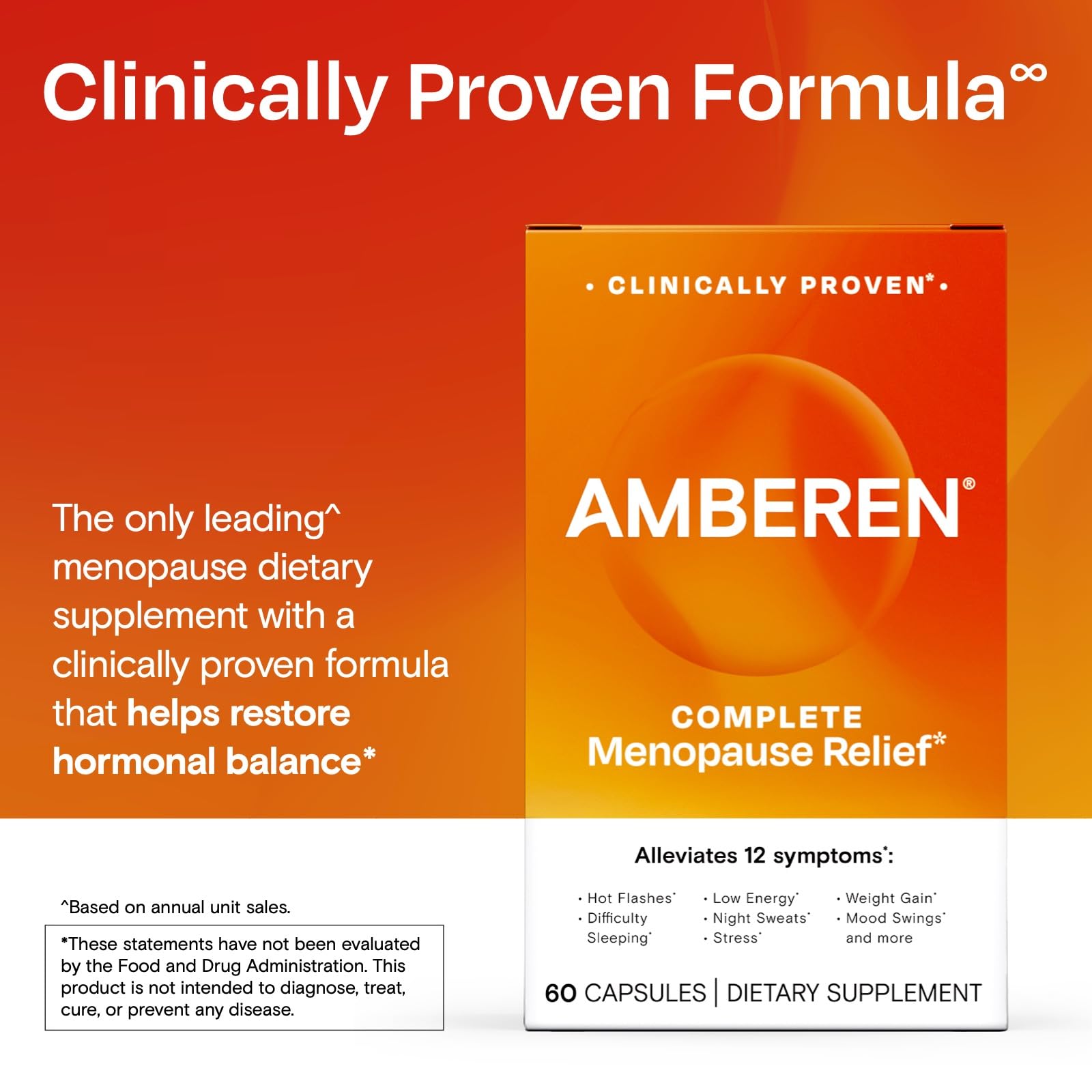 Amberen Menopause Supplement for Women, 60 Capsules, Clinically Proven, Helps Support Hormone Balance, Helps Relieve 12 Menopause Symptoms: Hot Flashes, Night Sweats, Mood Swings and More Amberen Au supplements