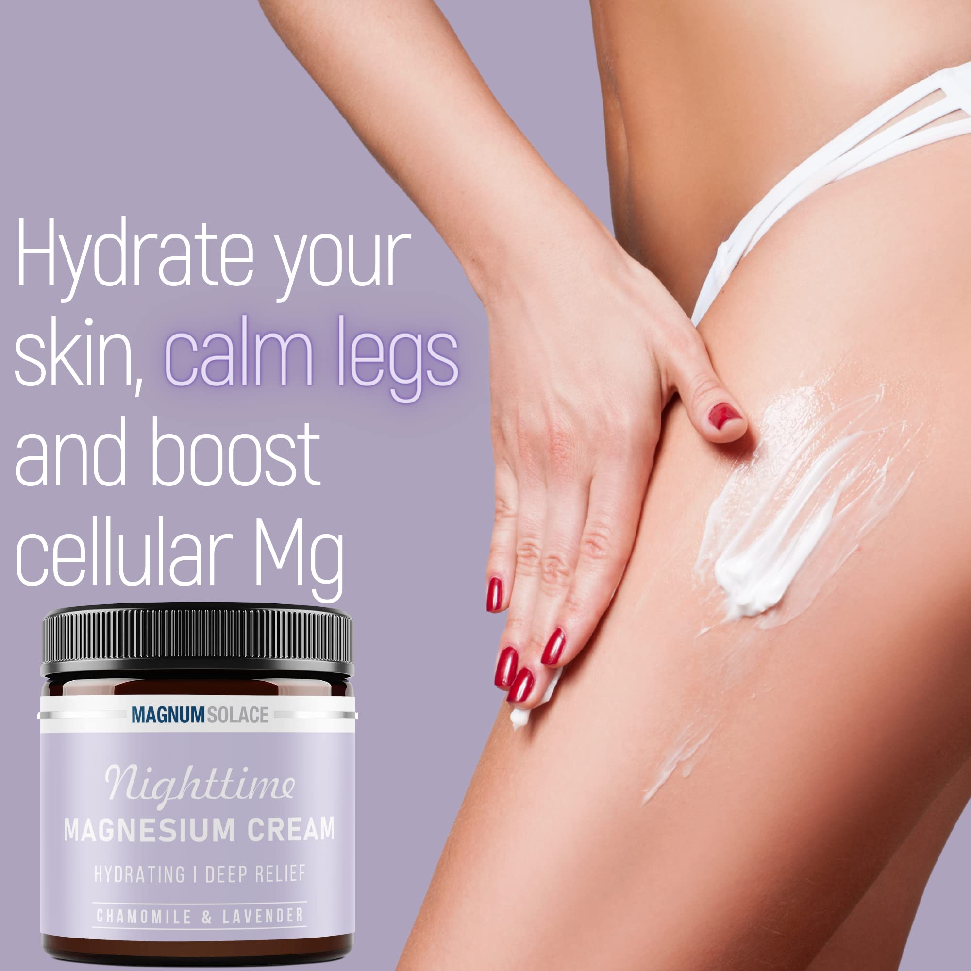 Magnum Solace Magnesium Lotion – Nighttime Magnesium Cream – Apply to Legs, Arms or Chest - Topical Magnesium Chloride – USA Made and Safe for Kids (Chamomile Lavender) Magnum Solace Au supplements