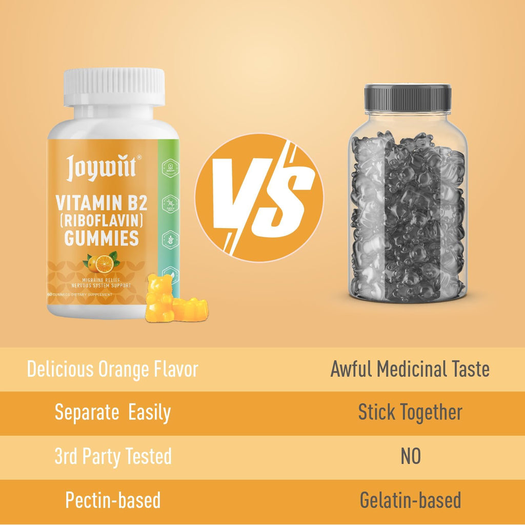Joywiit Vitamin B2 Gummies | Riboflavin 400mg | B2 Vitamin 400mg Chewable for Adults and Kids, Migraine Relief & Energy and Nervous System Support