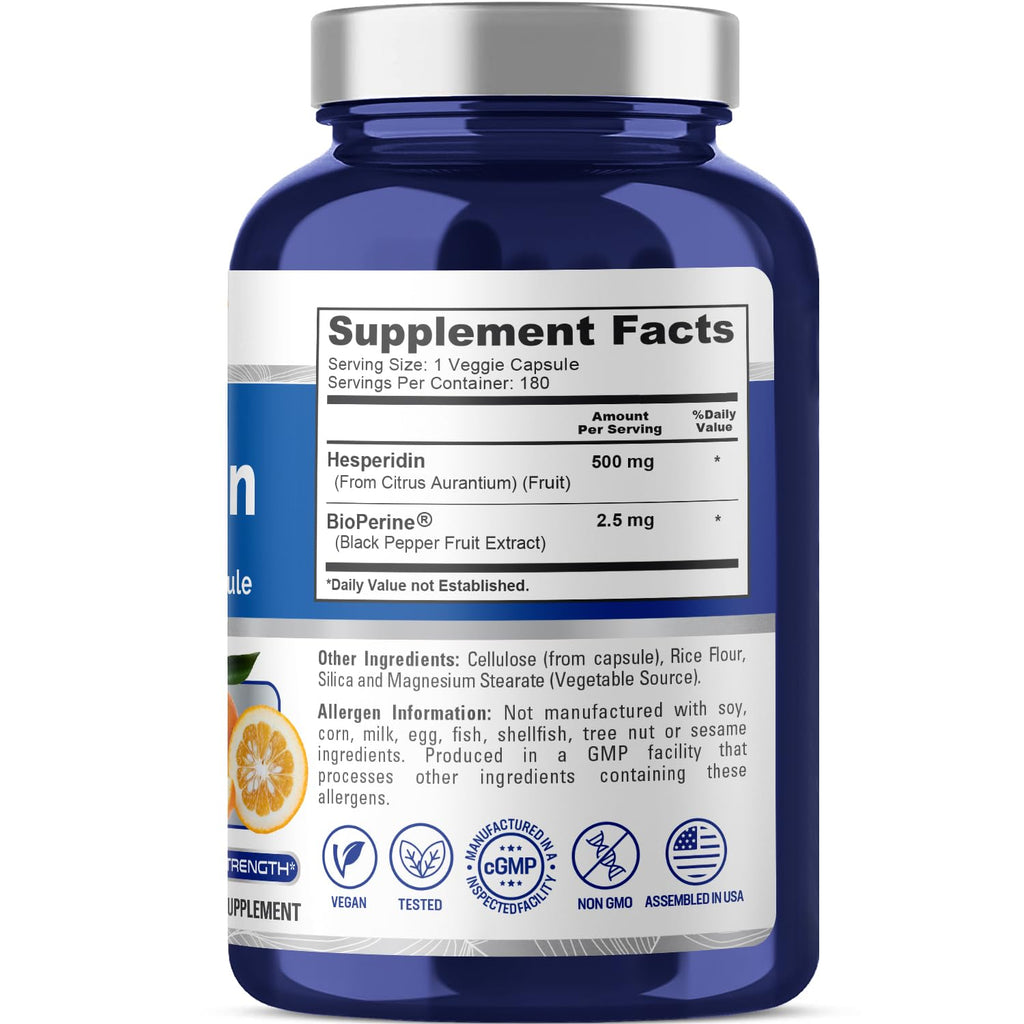 NusaPure Hesperidin 500 mg per Veggie Caps - 180 Capsules (BioPerine, High Absorption, Non-GMO) NusaPure Au supplements