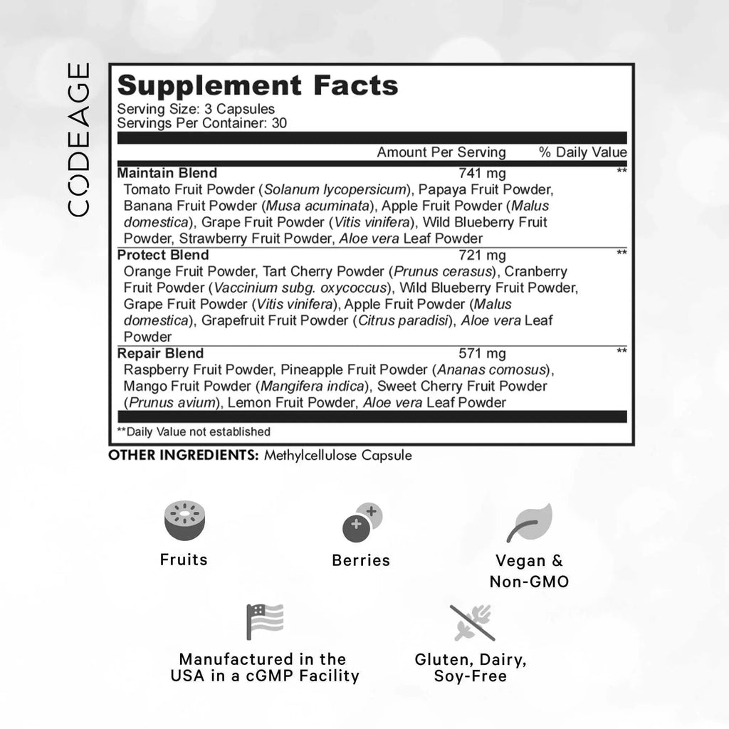 Codeage Instantfood Fast Fruits, Over 15 Fruits Powders Equivalent All-in-One, Vegan Daily Whole Food Vitamins - Berries, Antioxidant Polyphenols Codeage Au supplements