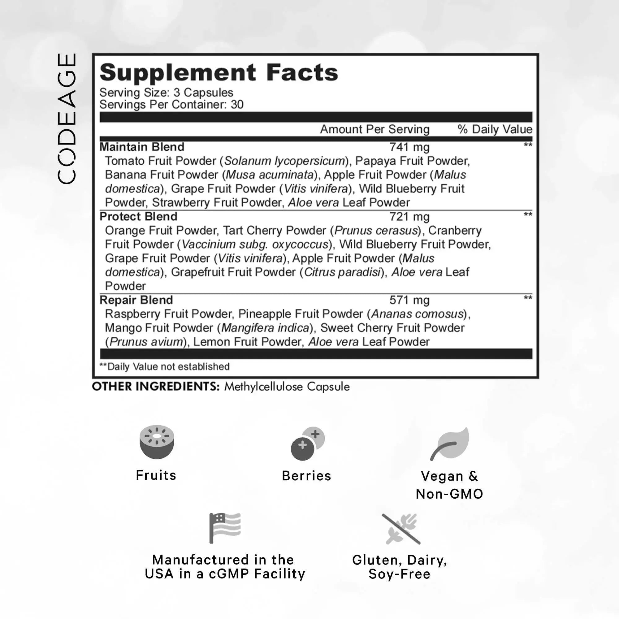 Codeage Instantfood Fast Fruits, Over 15 Fruits Powders Equivalent All-in-One, Vegan Daily Whole Food Vitamins - Berries, Antioxidant Polyphenols Codeage Au supplements