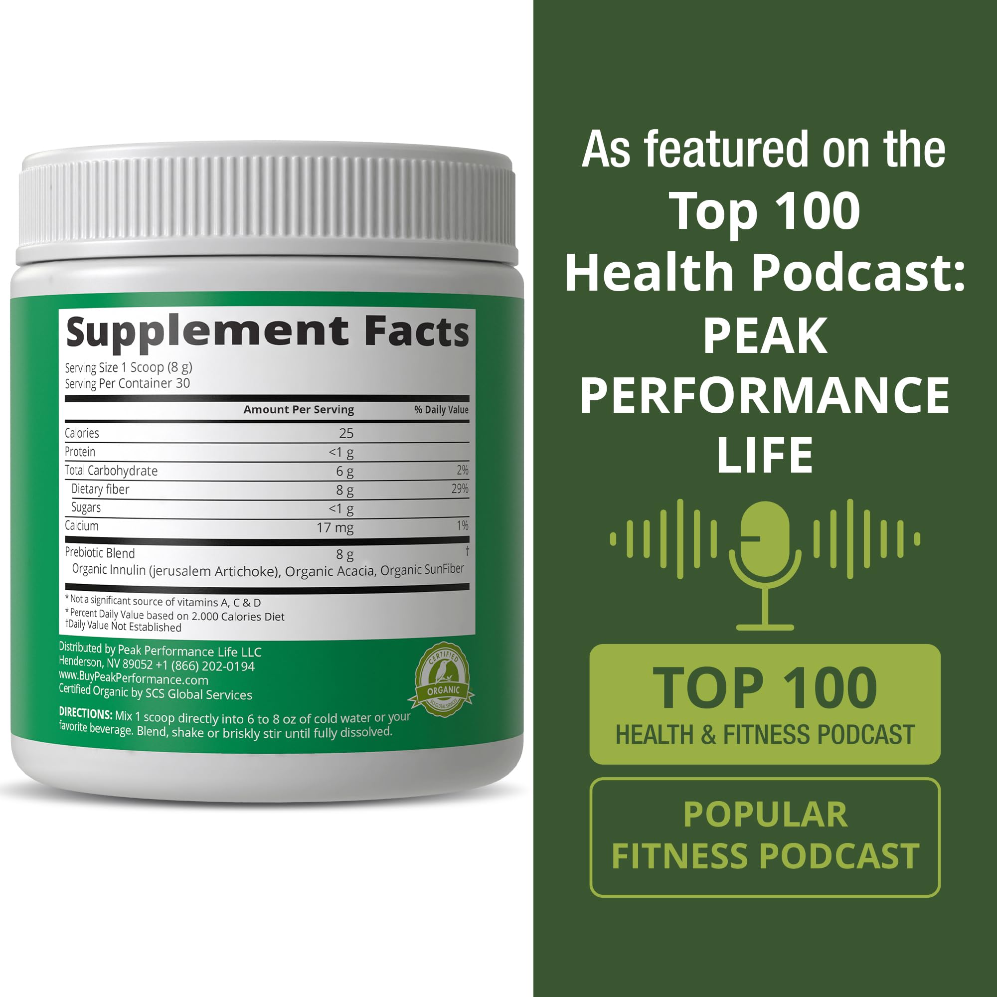 USDA Organic Prebiotic Fiber 3-in-1 Vegan Powder for Gut Health. Raw Whole Food Plant Based Prebiotics Digestive Supplement with Organic Inulin (Jerusalem Artichoke), Acacia Fibers, SunFiber Peak Performance Au supplements