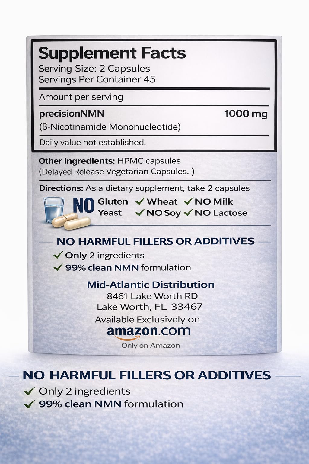 Precision NMN1000-1000 mg per Serving, 90 Capsules, 45 Grams Total Delayed Release Vegetarian Capsule, Nicotinamide Mononucleotide Generic Au supplements
