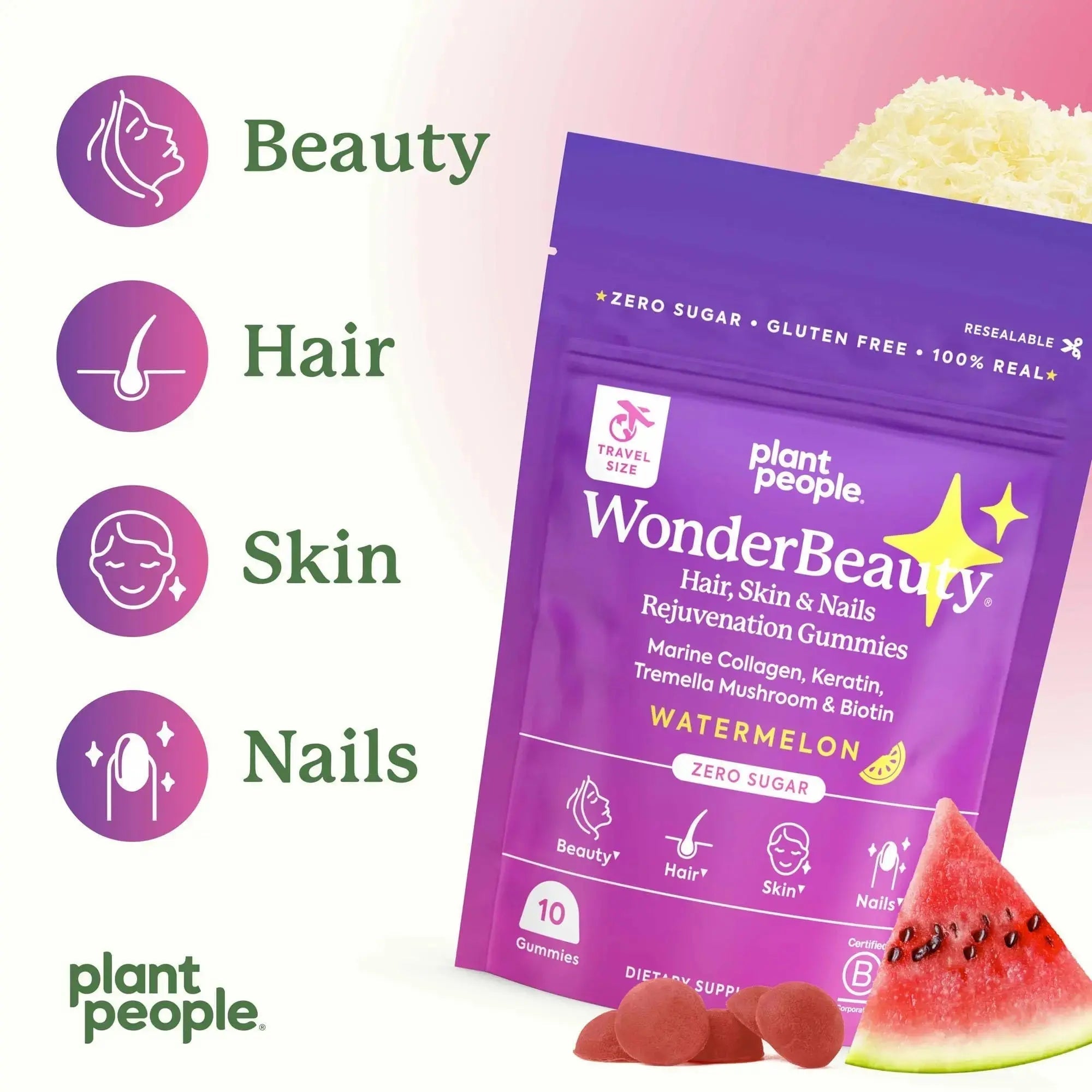 Plant People WonderBeauty Hair, Skin & Nails Rejuvenation Gummies with Tremella Mushroom, Marine Collagen Peptides, Keratin, & Biotin Plant People Au supplements