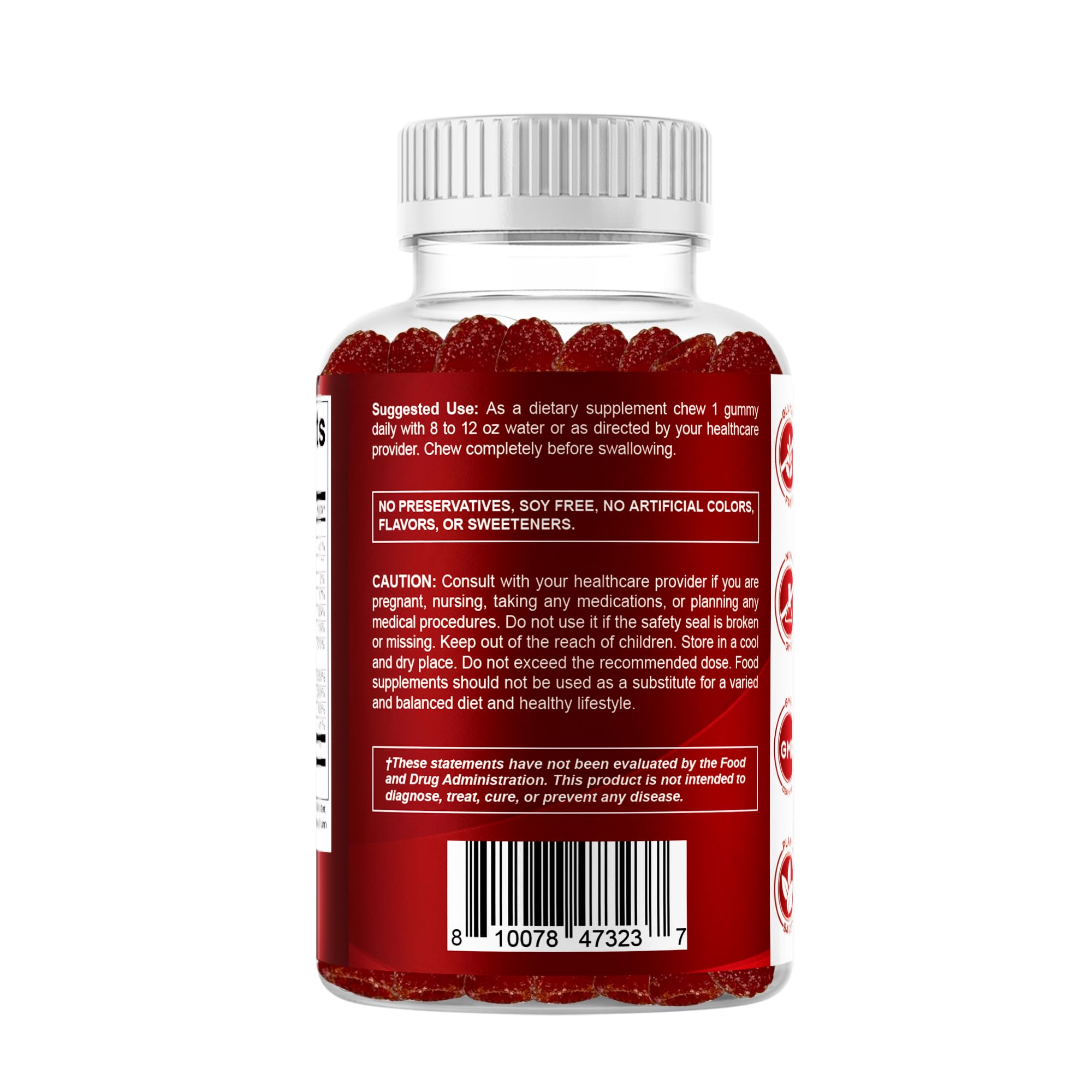 Vitamatic Vitamin B Complex Gummies with Vitamin C & Inositol - Natural Strawberry Flavor - 60 Gummies (1 Bottle)