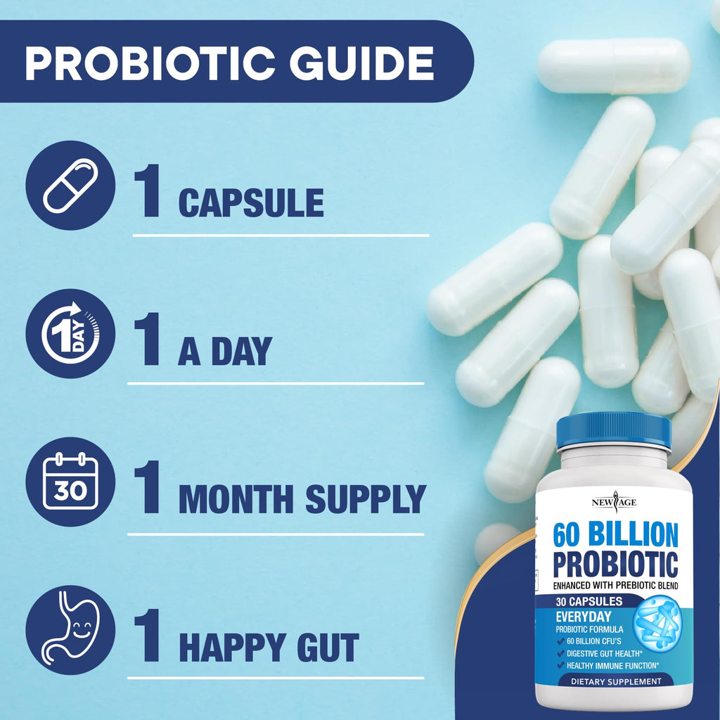 Probiotics 60 Billion CFU with Prebiotic Formula - Probiotics for Women and Men and Adults, 100% Natural Digestive Enzymes,