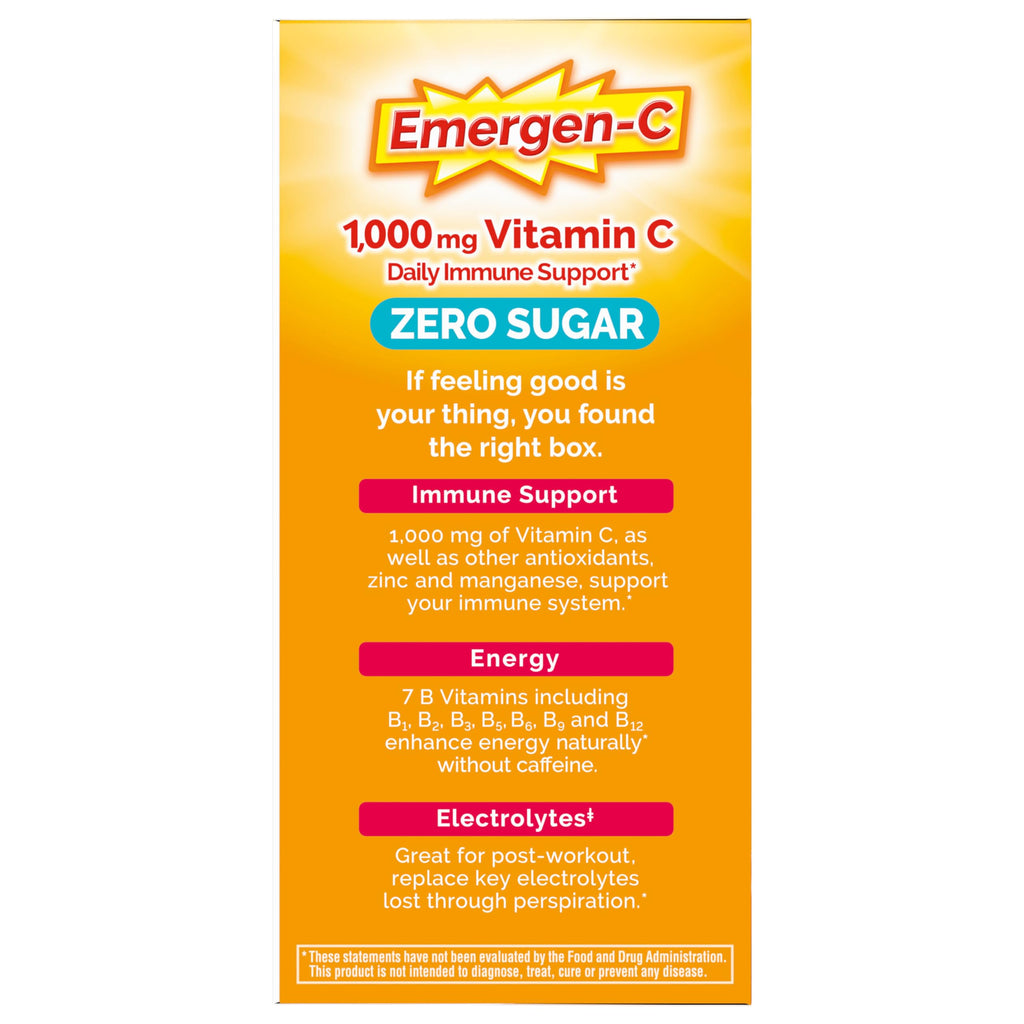 Emergen-C Zero Sugar 1000 mg Vitamin C Powder for Daily Immune Support Caffeine Free Vitamin C Supplements with Zinc and Manganese, B Vitamins and Electrolytes