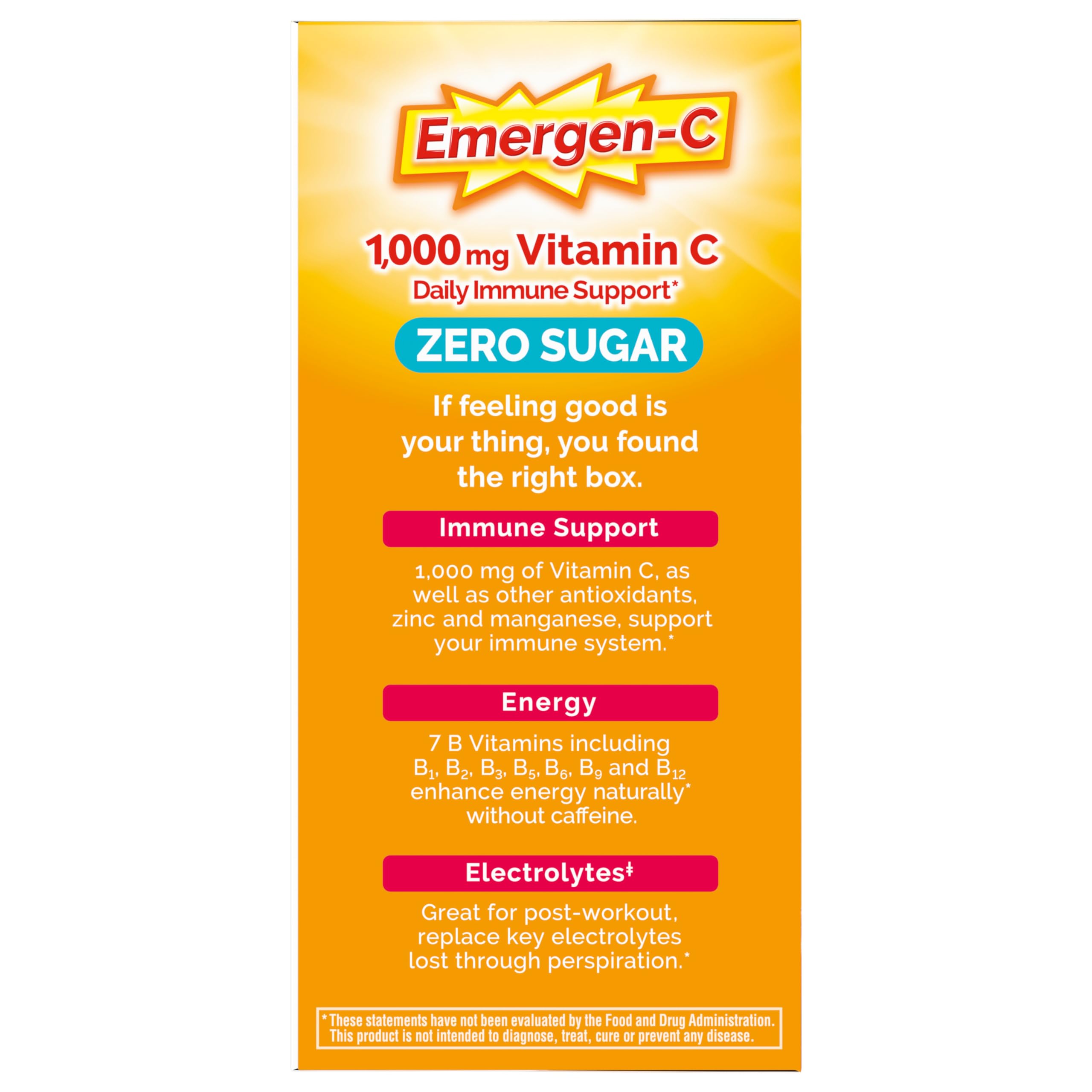 Emergen-C Zero Sugar 1000 mg Vitamin C Powder for Daily Immune Support Caffeine Free Vitamin C Supplements with Zinc and Manganese, B Vitamins and Electrolytes