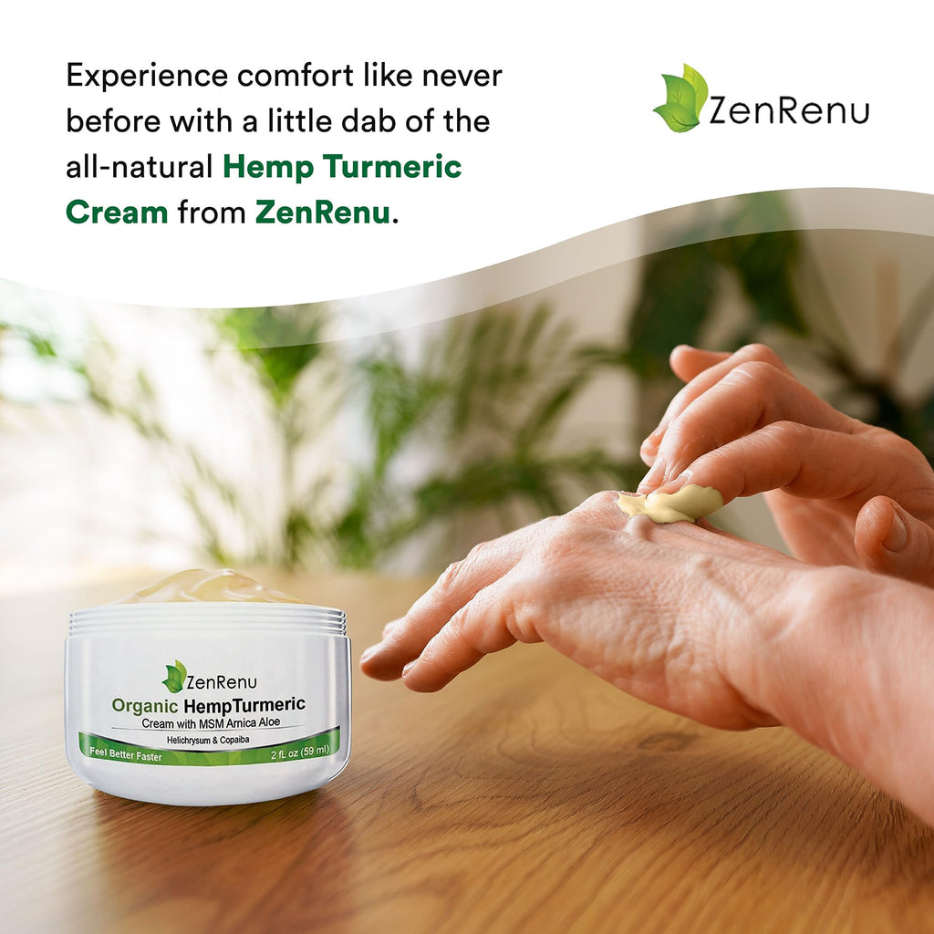 Zenrenu Hemp Joint & Muscle Relief Cream with Turmeric, Arnica, MSM, Hemp Oil & 7 Essential Oils - Non-Greasy & Soothing Formula for Back, Neck, Elbows, Knees, & Hip - ZenRenu, 2 oz Zenrenu Au supplements