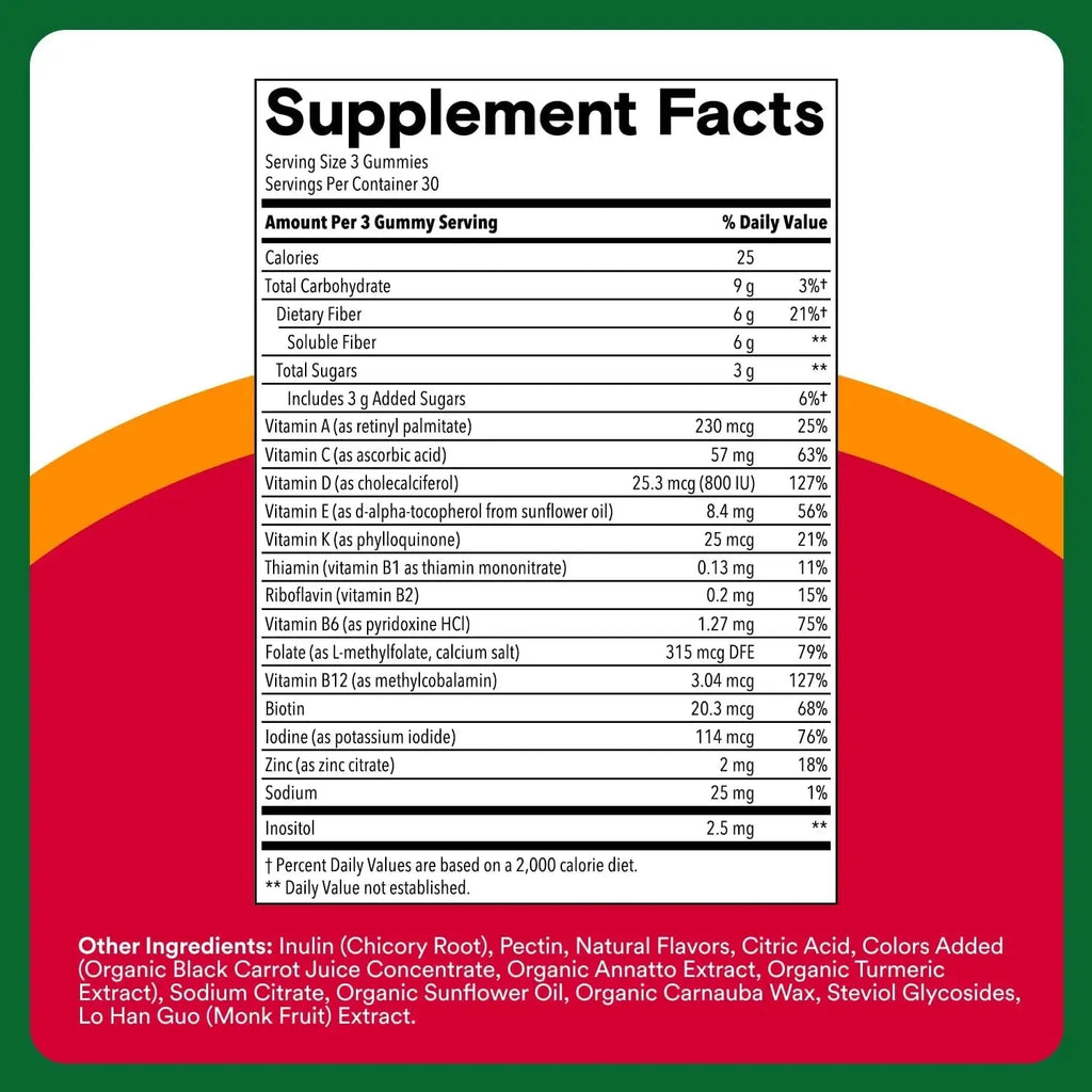 SmartyPants Fiber Supplement & Multivitamin for Men & Women - Improved Formula: Prebiotic Fiber Gummies with Omega 3 (DHA/EPA), Vitamin D3, C, Vitamin B12, B6, A, K & Zinc, 90 Count (30 Day Supply) SmartyPants Au supplements
