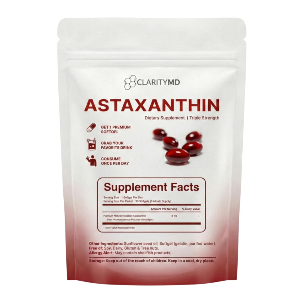 ClarityMD Astaxanthin 12mg Antioxidants Supplement – Natural Microalgae Source – Lipid-Based Softgel for Enhanced Absorption – Cognitive