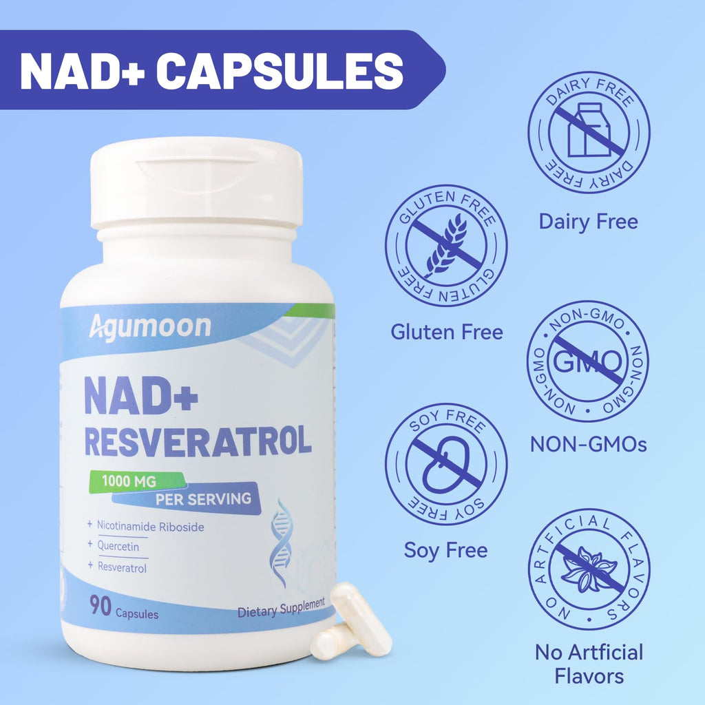Agumoon NAD+ Supplement 1000mg, Liposomal NAD Nicotinamide Riboside Supplement with Resveratrol & Quercetin for Women and Men - 90 Capsules Agumoon Au supplements