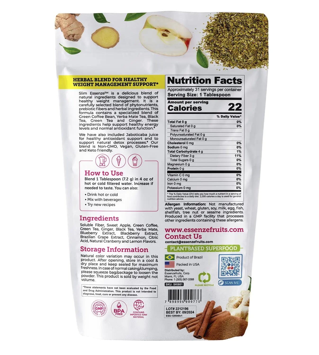 Slim Essenze Instant Berry Tea, Herb & Berry Mix Detox Tea Powder - Drink Hot or Cold Essenzefruits Au supplements