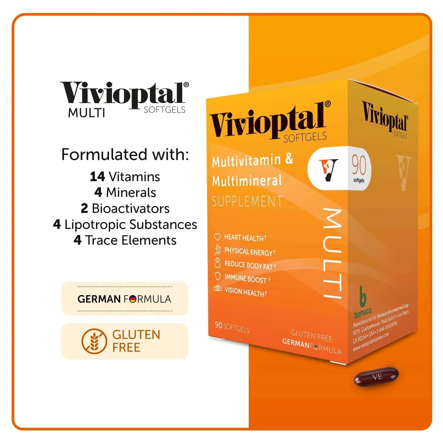 Vivioptal Multi, 90 Softgels (1 Year Supply), Multivitamin & Multimineral, Gluten Free, German Formula Vivioptal Vitamins Au supplements