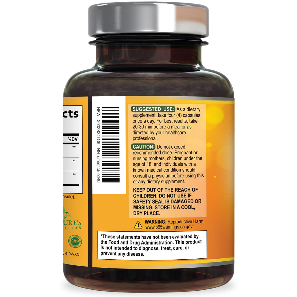 Turmeric Curcumin Supplement - 2400mg Organic Turmeric Per Serving - 95% Curcuminoids & BioPerine Black Pepper Extract for Best Absorption - Natural Vegan Joint Support