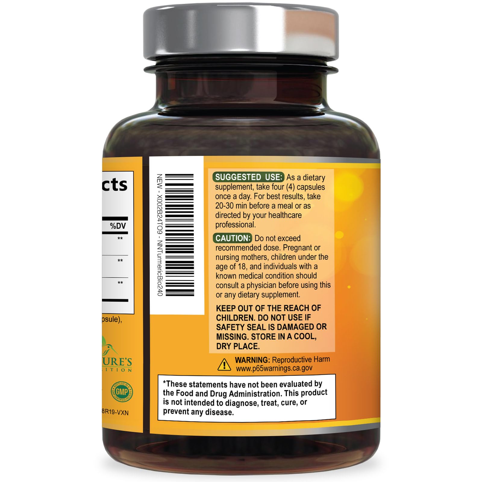 Turmeric Curcumin Supplement - 2400mg Organic Turmeric Per Serving - 95% Curcuminoids & BioPerine Black Pepper Extract for Best Absorption - Natural Vegan Joint Support