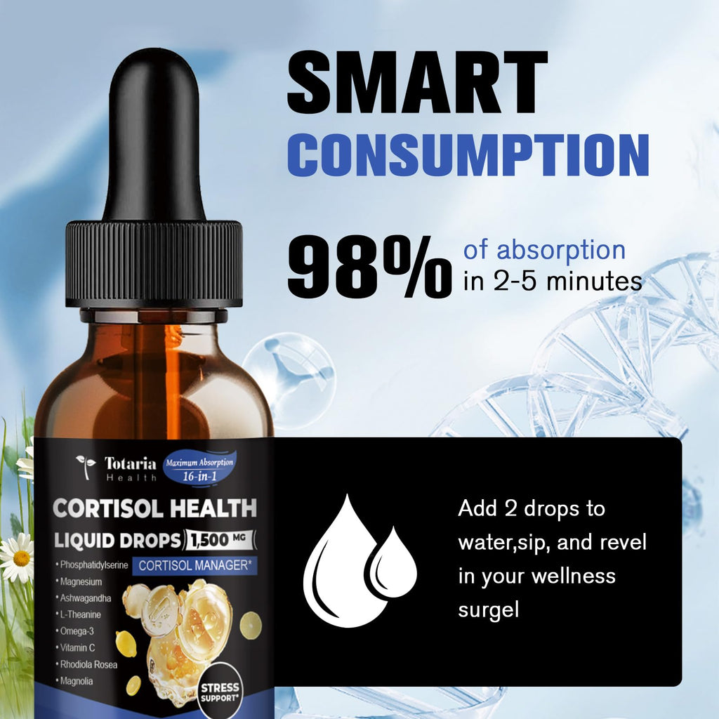 Totaria cortisol Supplement Liquid Drops Hormone Balance for Women Men with Magnesium Complex,Ashwagandha,Rhodiola Rosea,L Theanine,Phosphatidylserine Supplements Mood, Focus, Sleep Support 2 FL.OZ Totaria Au supplements