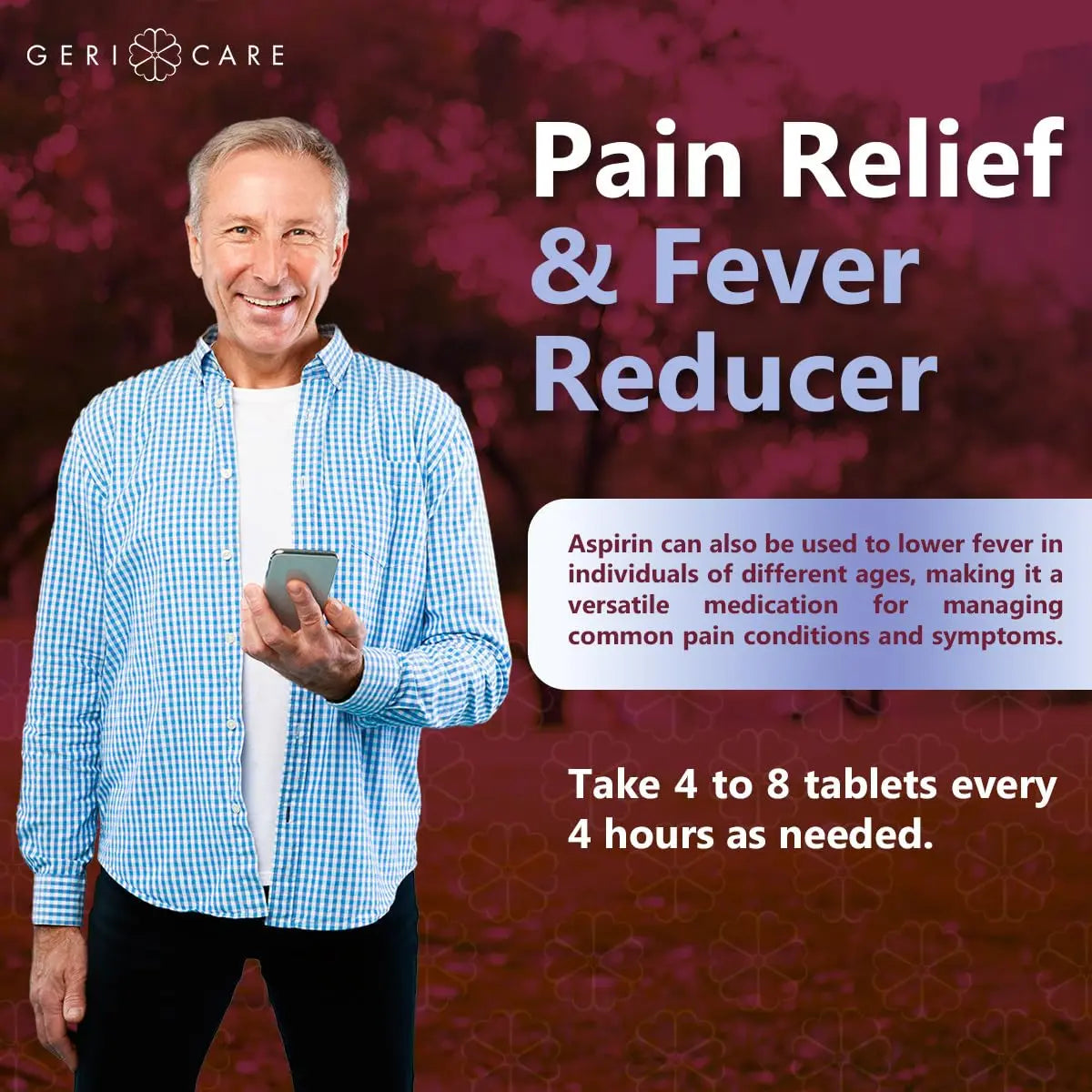 GeriCare Aspirin 81mg Adult Low Dose, Pain Reliever - Enteric Coated Tablets for Enhanced Absorption and Gentle Digestion – Supports Blood Flow, Reduces Inflammation, 300 Count (Pack of 1) GeriCare Au supplements