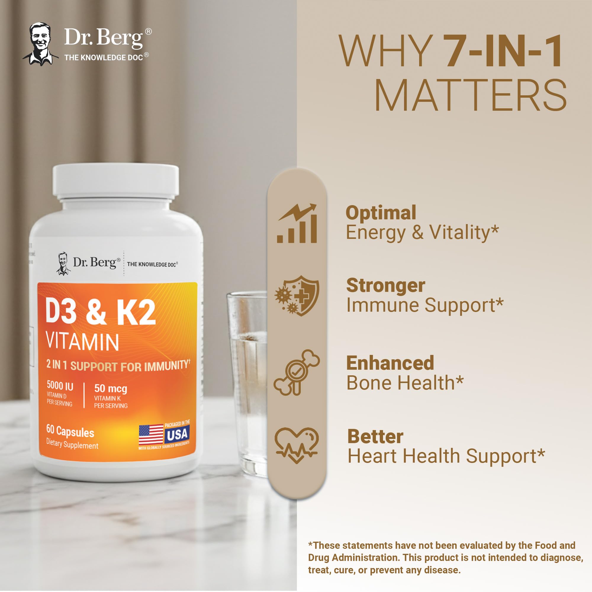 Dr. Berg Maximum Strength 2-in-1 Vitamin D3 K2 5,000 IU | Naturally Derived D3 | 4X Lab-Tested & Verified | High Absorption Formula