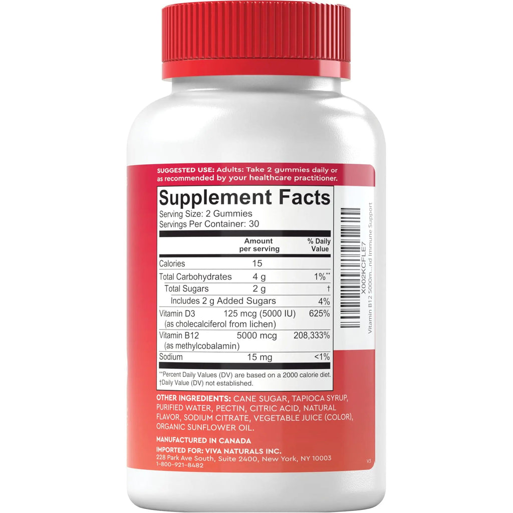 Viva Naturals Plant-Based B12 Gummies with Vitamin D3 - Chewable 5000mcg B12 Viva Naturals Au supplements