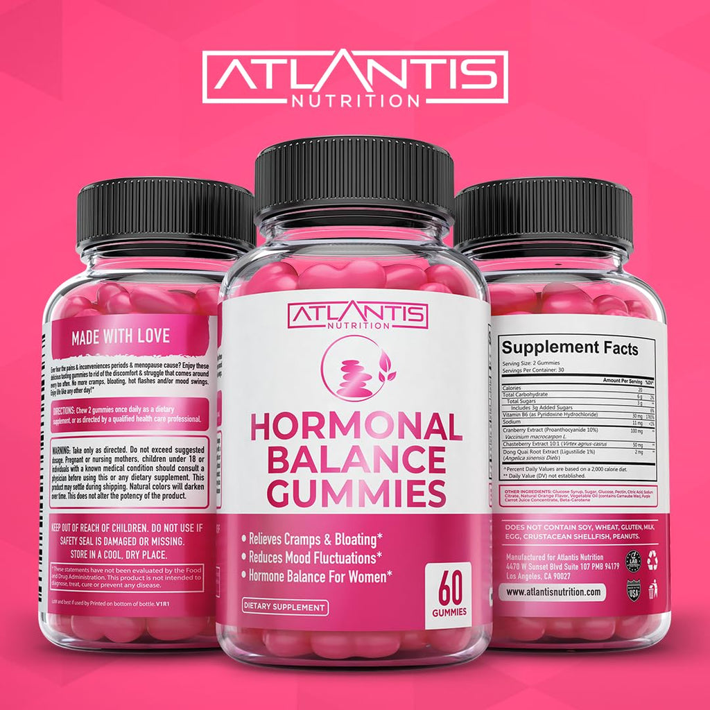 Atlantis Nutrition Hormonal Balance for Women & PMS Relief Gummies - Alleviates Cramps, Bloating, Mood Swings, Hot Flashes & Night Sweats - Cranberry, Dong Quai & Chasteberry Menstrual Cramp Relief Atlantis Nutrition Au supplements