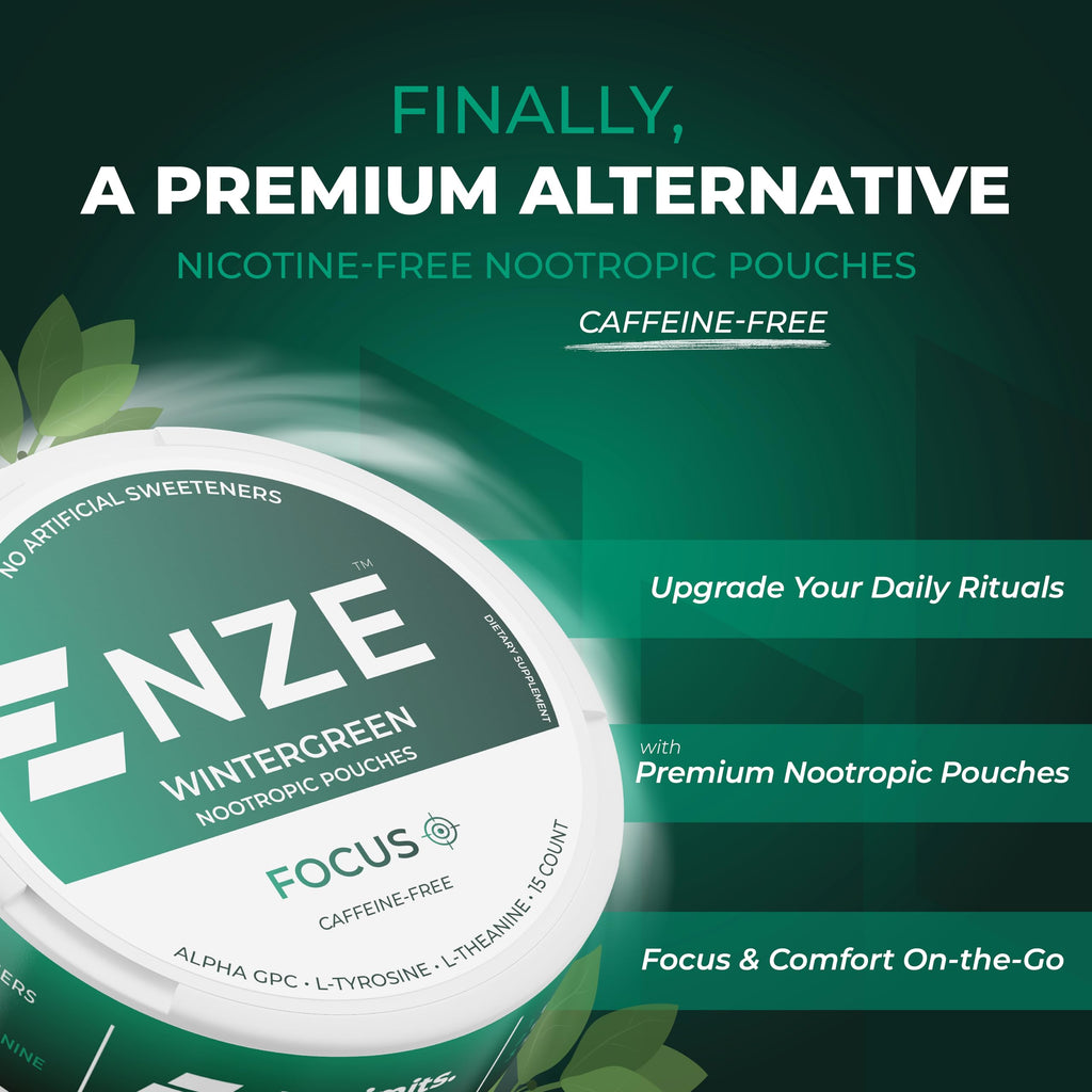 NZE Caffeine Free Nootropic Pouches (Wintergreen) - Nootropic Pouches with Alpha GPC, L-Tyrosine & L-Theanine - No Sugar or Artificial Sweeteners - 15 Pouches Per Can - 5 Pack NZE Au supplements