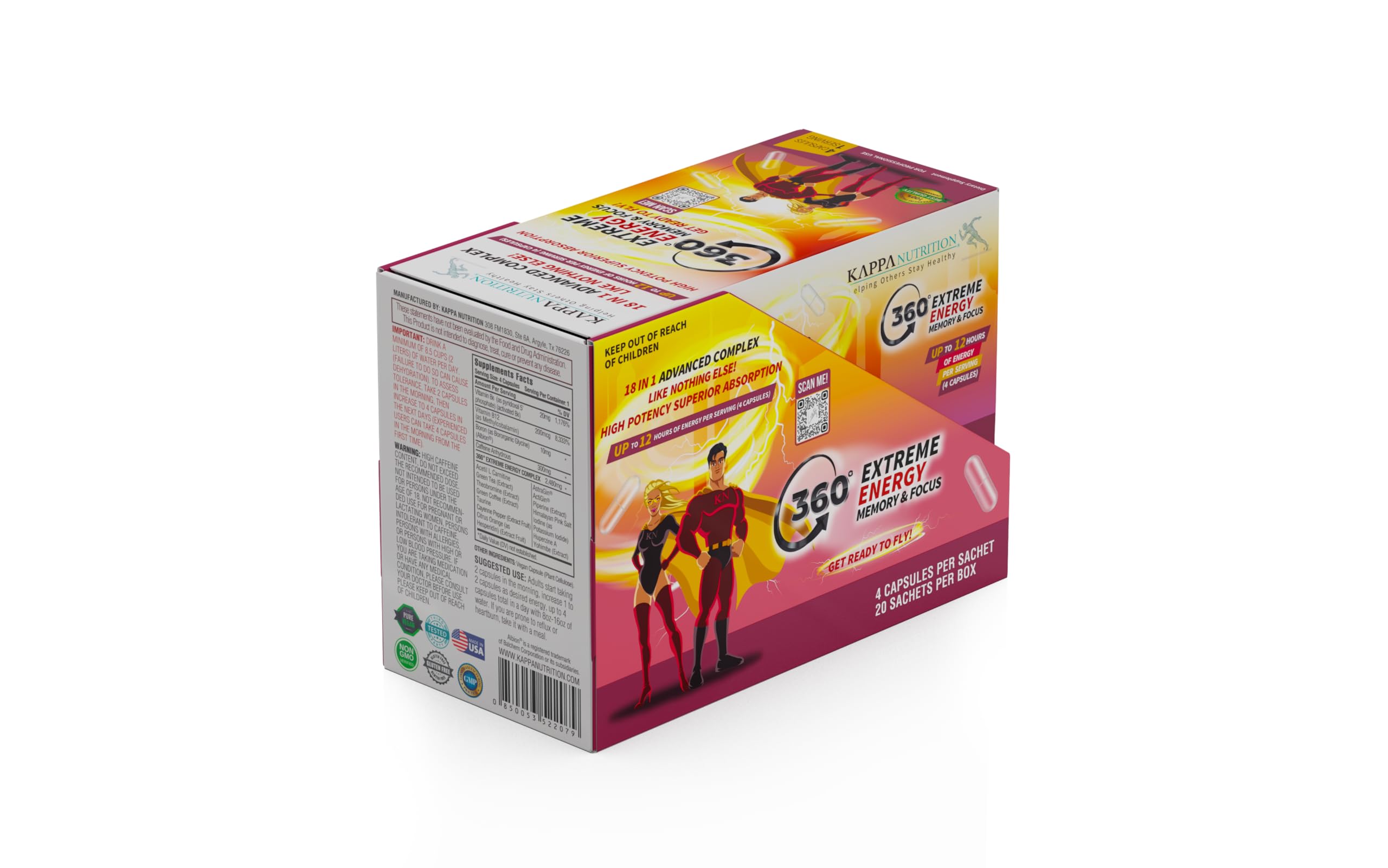 360 Extreme Energy, Memory & Focus (1 Display 20 Sachets (4 Capsules ea) KAPPA NUTRITION Au supplements