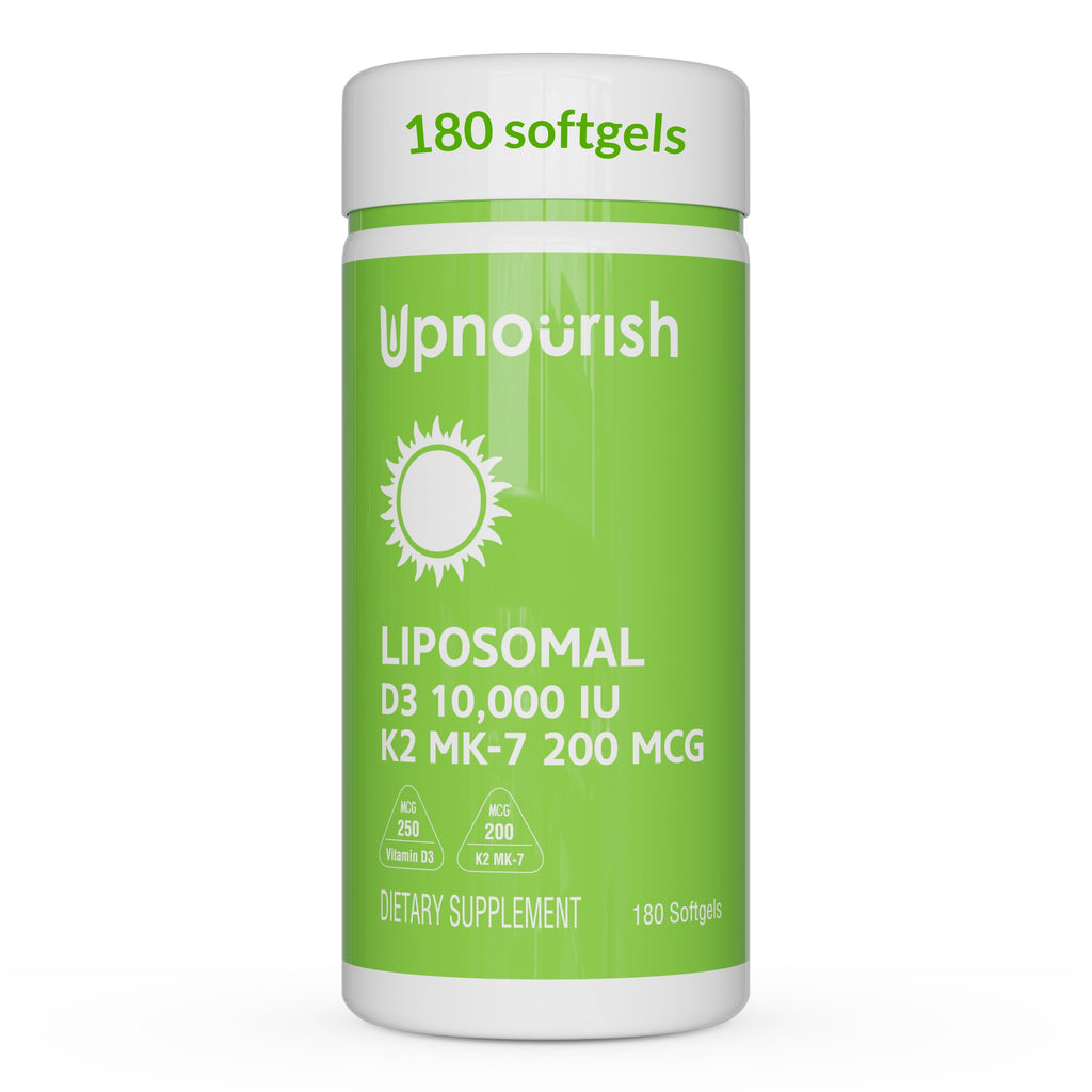 UpNourish Liposomal D3 K2 Vitamin 10000 IU D3 and K2 MK-7 200 mcg - 180 Vitamin D3 k2 (Vitamina D3 con K2) Mini Softgels - Easy to Swallow K2 D3 Vitamin UpNourish Au supplements