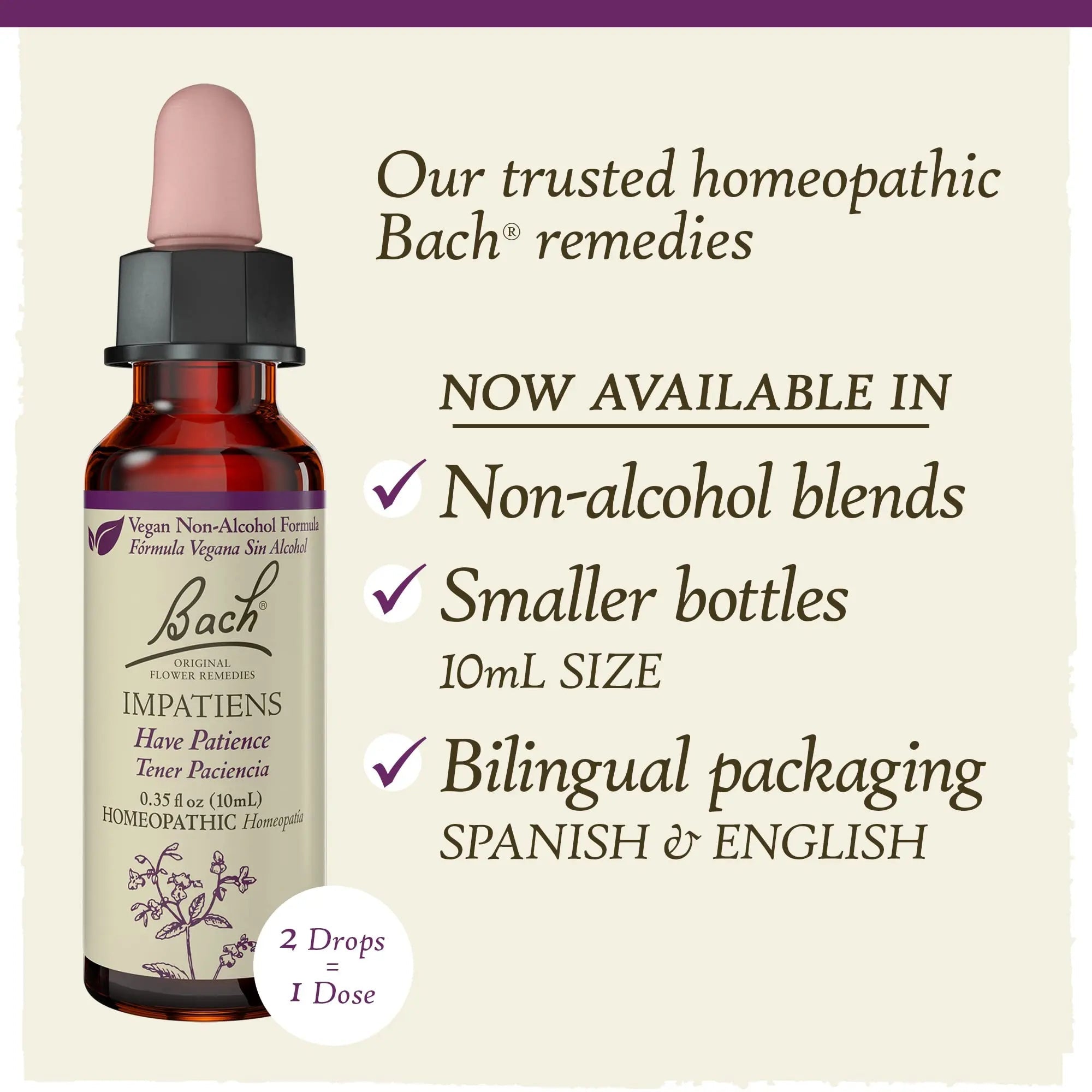 Bach Original Flower Remedies, Impatiens for Patience (Non-Alcohol Formula), Natural Homeopathic Bach Au supplements